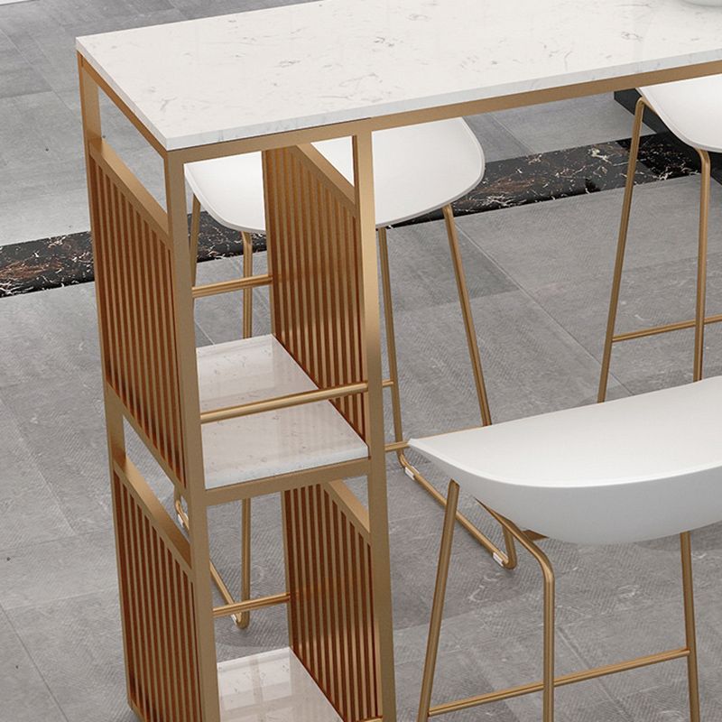 Glam Faux Marble Bar Counter Table Rectangle Bar Counter Table with Metal Legs