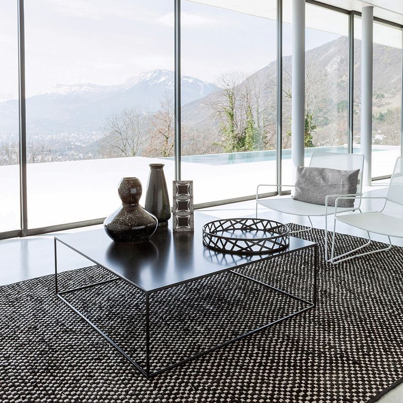 Mid-Century Modern Iron Coffee Table Black Finish Square Cocktail Table