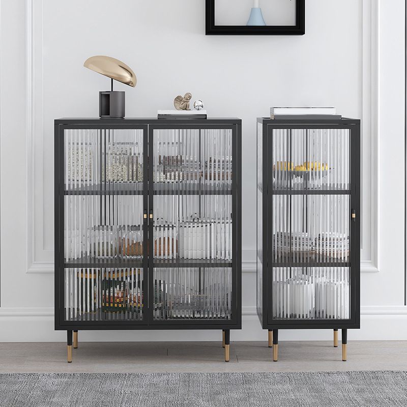 Contemporary Curio Cabinet Glass Doors Metal Storage Cabinet for Living Room