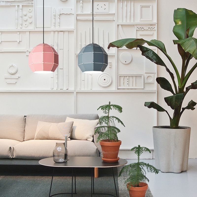 Metal Spherical Shade Hanging Lights Modern Macaron Style 1 Light Hanging Mount Fixture