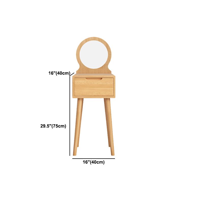 Scandinavian Solid Wood Dresser 1-Drawer Vanity Table with Stool and Mirror