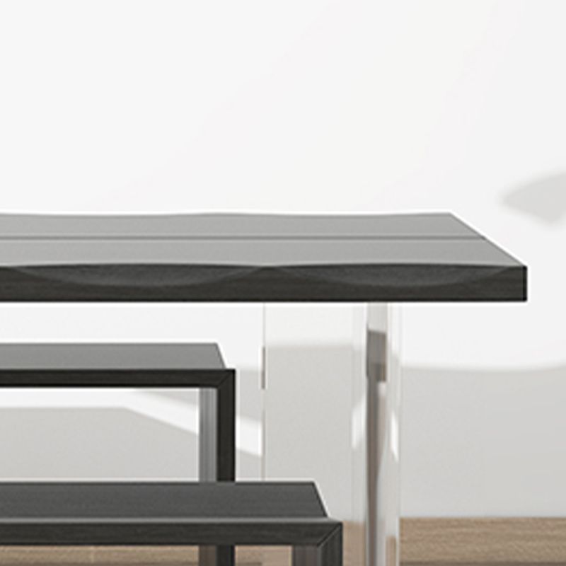 Luxury Wood Table for Restaurant Rectangle Dining Table with Acrylic Double Pedestal Base