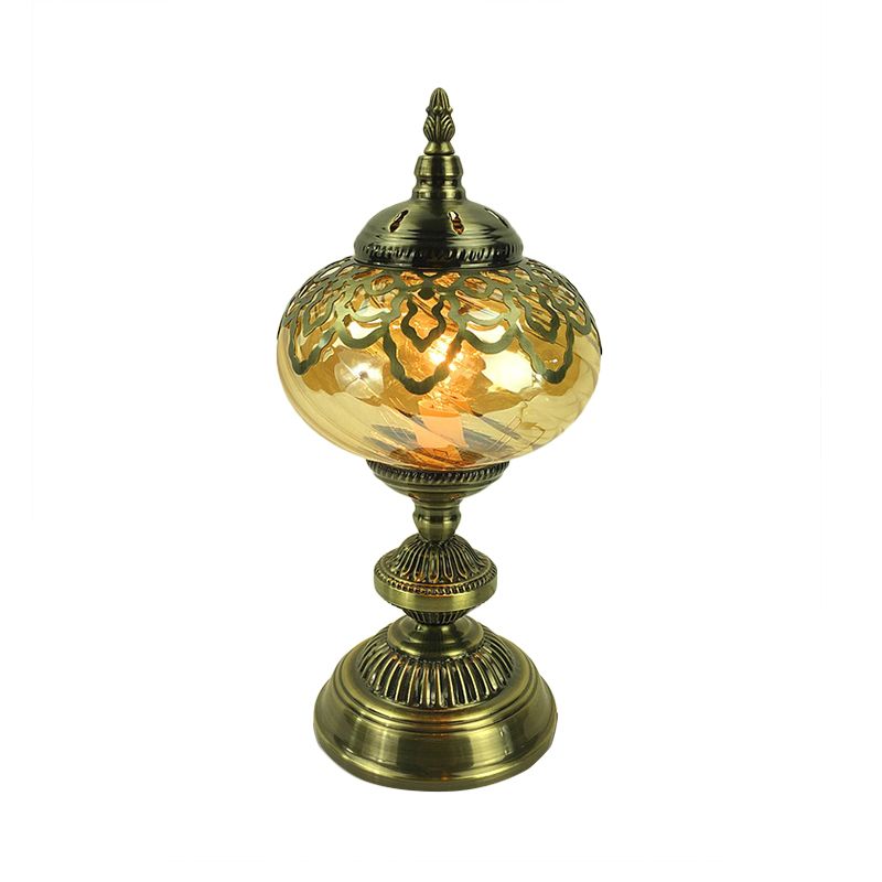 Tablette en laiton en verre ambre Téage d'éclairage / ovale 1 ampoule Bohemia Nightand Light pour chambre, 14 "/ 16"