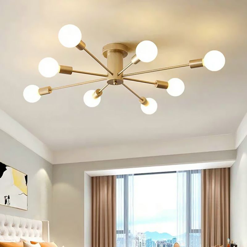 8/10 lumières exposées Semi-encastrées, éclairage industriel en métal doré, luminaire monté au plafond pour le salon