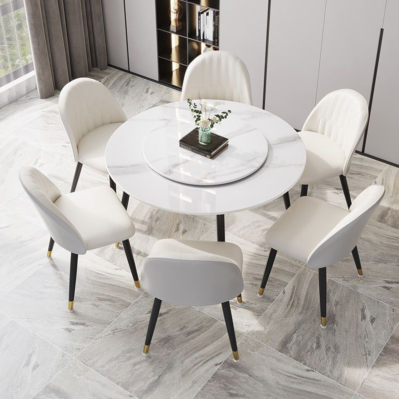 1/4/7 Pcs Metal Modern Dining Room Set with Round Table and Steel Legs Dining Set