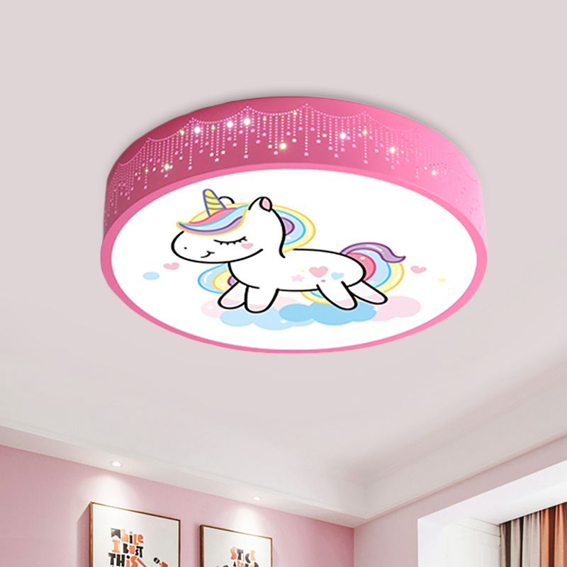 Lámparas LED incrustadas de dibujos animados, lámpara de techo con patrón de Unicornio rosa / azul, con pantalla de acrílico