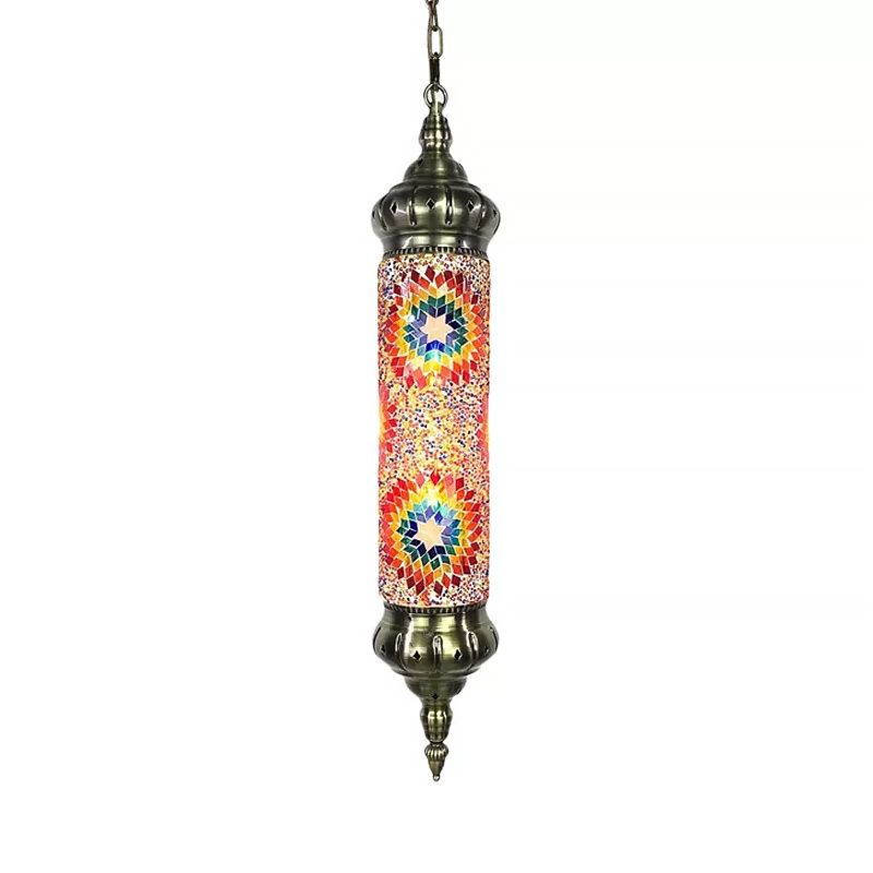 Vintage Cylindre suspendu rouge / orange / verre bleu 1/3 têtes Suspension Lumière pour restaurant