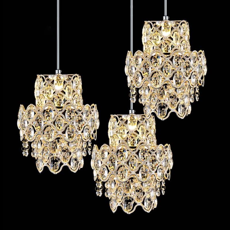3 Heads 2-Layer Multi Pendant Modern Clear Beveled Crystal Hanging Light Fixture
