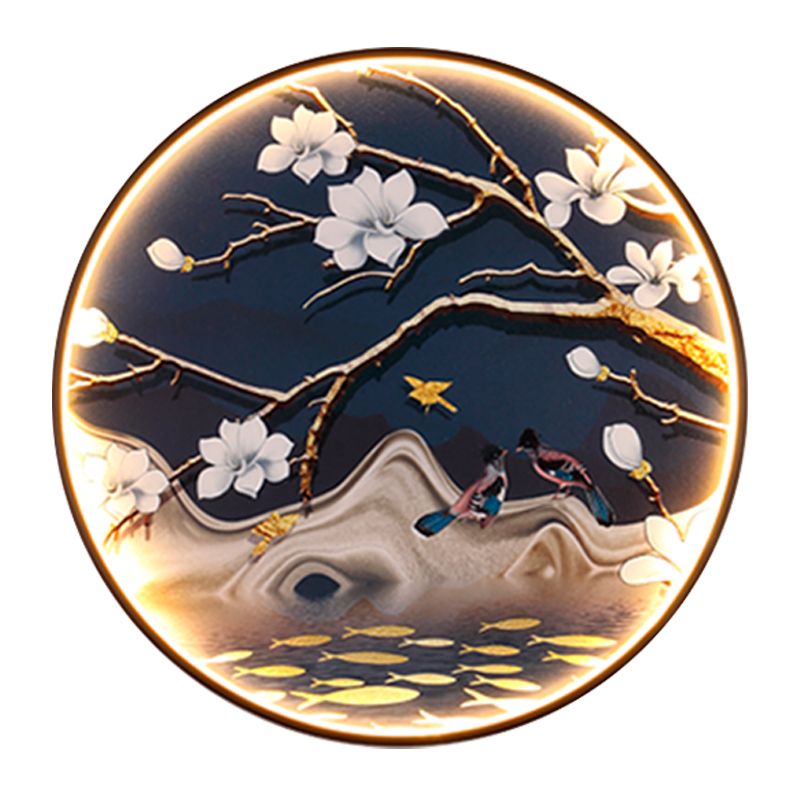 Flor asiática/tela de pájaro iluminación mural de la pared LED Lights en negro para sala de estar