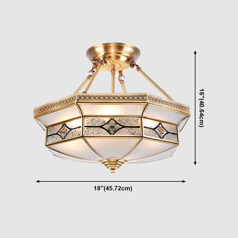 Éclairage de montage de plafond en verre en laiton de style vintage de lumière de bâti semi-encastré inversé