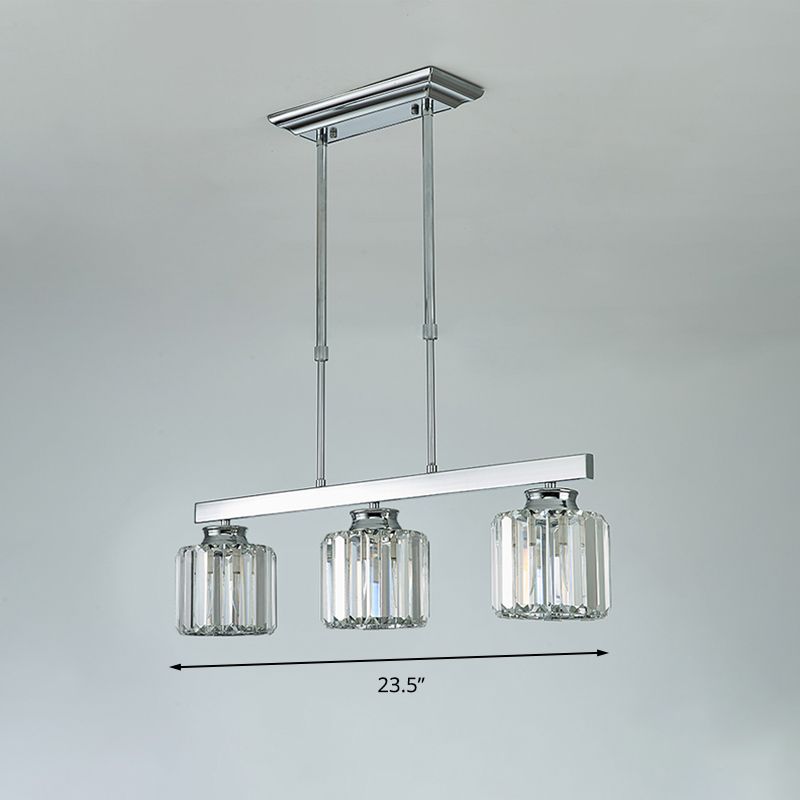 Lampada appesa alla sala da pranzo lineare semplice a bordo cristallo a tre lati 3/4 teste Silver Island Lampada