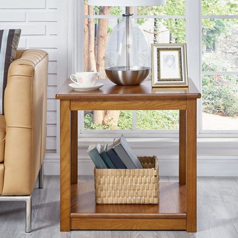 Traditional Wood End Table 4 Legs Sofa Side Table with Shelf for Living Room
