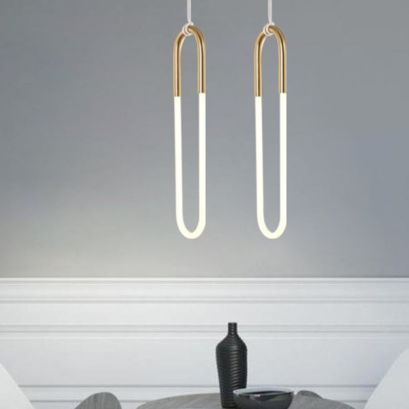 Oval Metal Pendant Lighting Fixture Simplicity Style LED Gold Pendant Ceiling Light