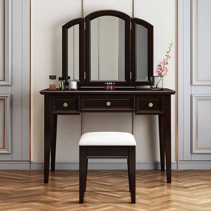 Traditional Style 3 -Drawer Wooden Vanity Mirror Makeup Table
