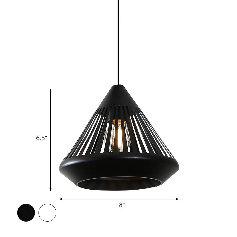 Single Iron Hanging Light Kit Vintage Black/White Diamond Cage Bistro Pendant Lighting Fixture