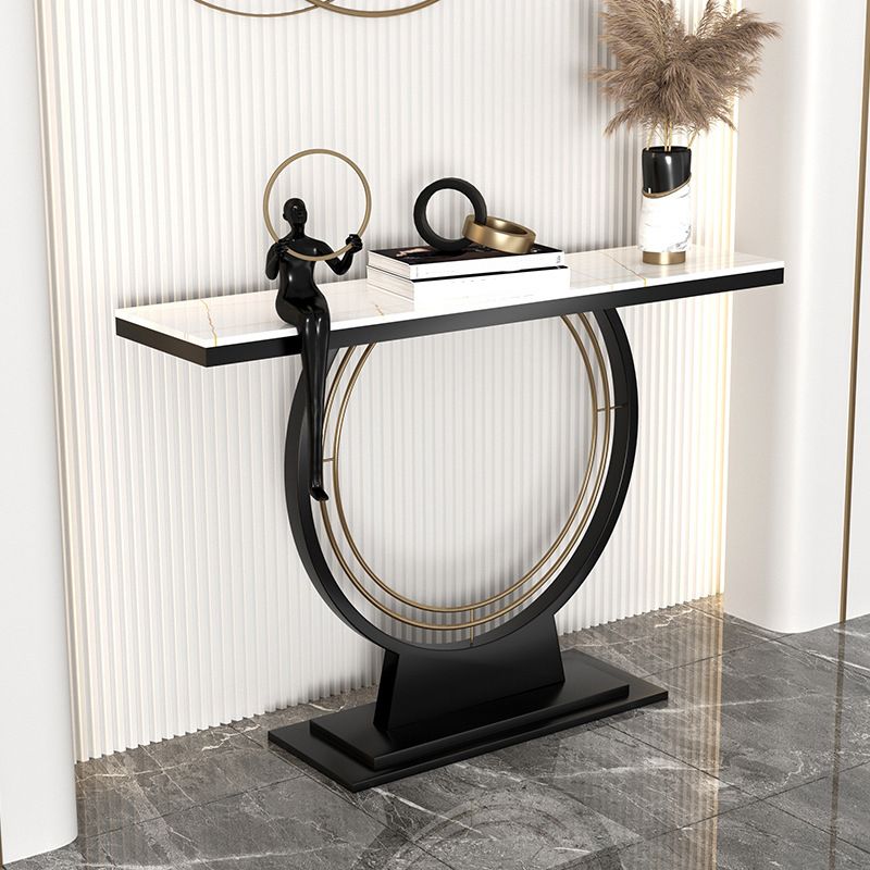 31.5" Tall Stone Accent Table Stain Resistant Console Table with 1 Shelf