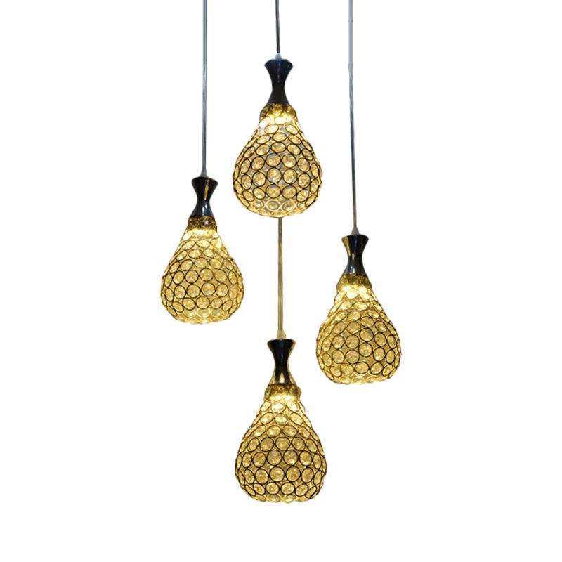 Crystal Teardrop Multi Pendant Light Contemporary 4 Bulbs Dining Room Suspension Lamp in Chrome/Gold