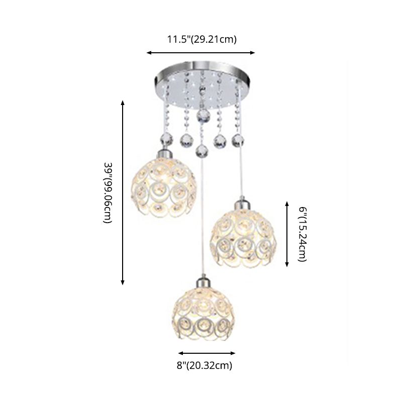 Lampe à chute de salle à manger à 3 têtes de lumière multi-pendentif moderne avec une teinte cristalline mondiale
