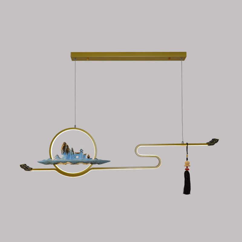 Luces colgantes de la sala de té contemporánea de metal lineal Dos accesorios de iluminación de la isla ligera