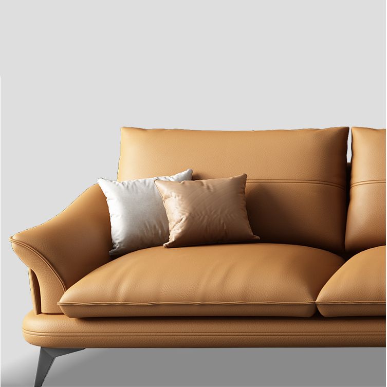 Nordic Stationary Genuine Leather Living Room Flared Arm Sofa Chaise