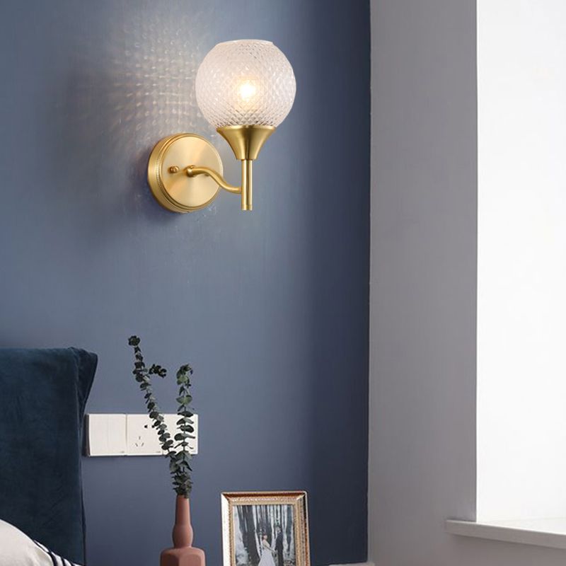 Spherical Prismatic Glass Sconce Light Minimal Single Light Brass Wall Mount Lamp