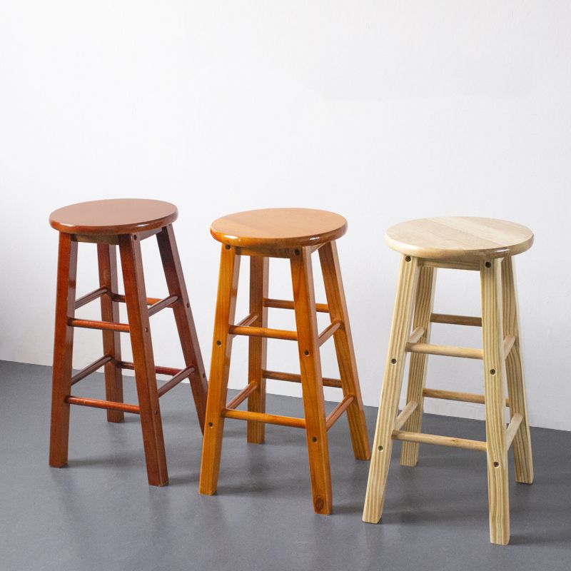 Modern Armless Backless Stool Wood Household Bar Stool with Wooden Seat and Pedal