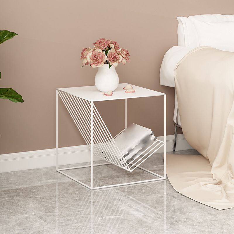 Metal Square Top Side Table 19.68" Tall Frame Base End Table with Magazine Holder