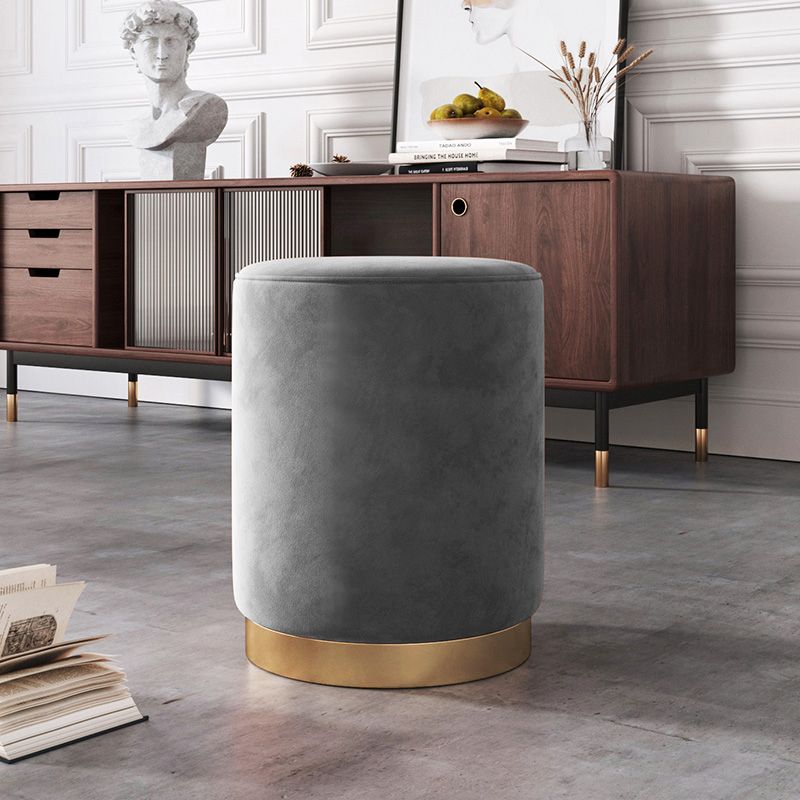 Glam Pouf Ottoman Velvet Upholstered Metal Frame Round Ottoman