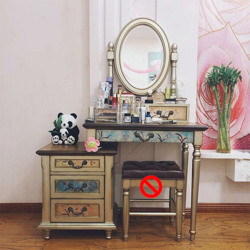 Victorian Makeup Vanity Desk Bedroom Dressing Table Stool Set with Drawer