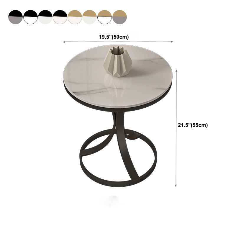 Modern Round Slate Top Side Table 19.6-inch Iron Pedestal End Table