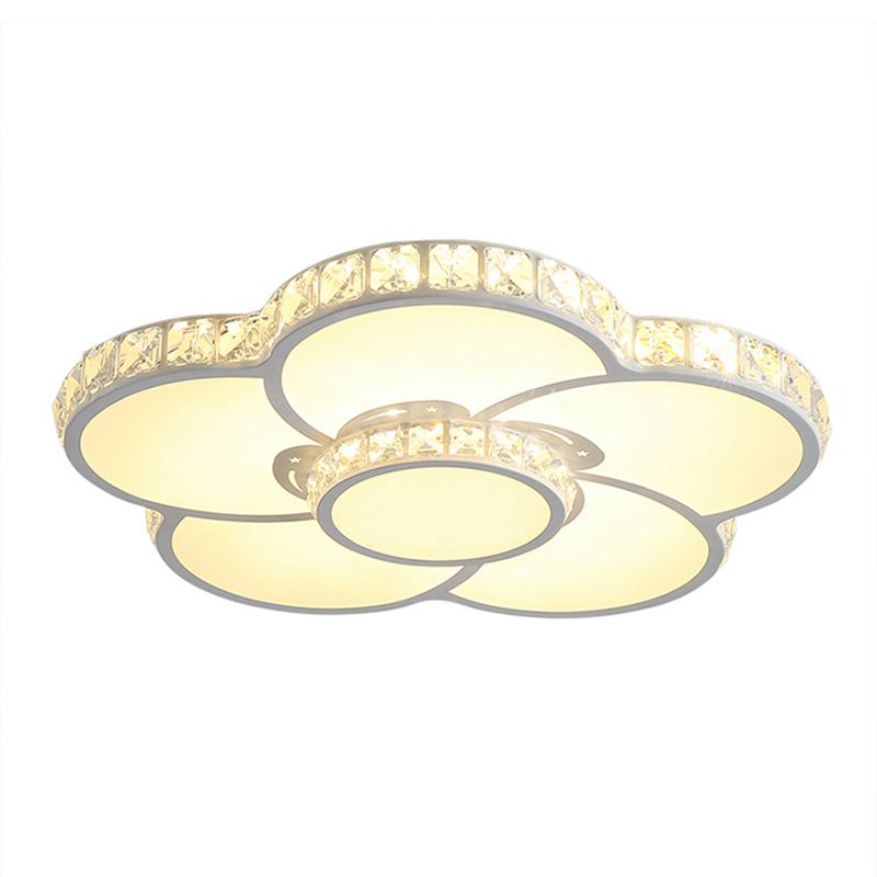 White Floriated LED Ceiling Light in Modern Creative Style Crystal Indoor Flush Mount with Acrylic Shade