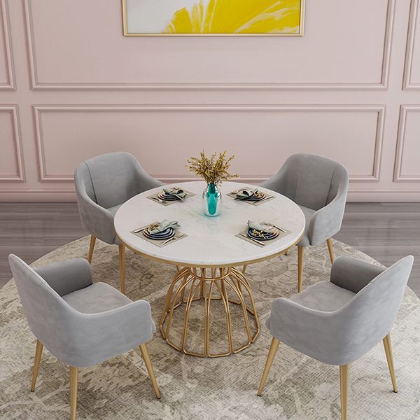 Metal Traditional Luxury Round Table Sintered Stone Top Table with Pedestal Base