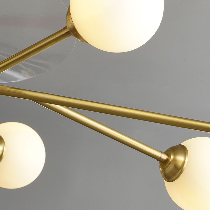 Baumzweig 3-Blade-Anhänger-Lüfterleuchten minimalistischer Ballglas Esszimmer Remote Semi-Flush-Licht in Messing, 36,5 "W.