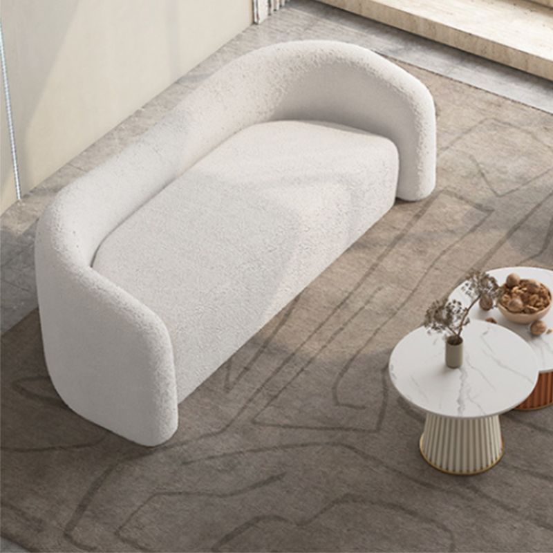 Curved Wool Sofa White Contemporary Sloped Armed Sofa - 33.46" D