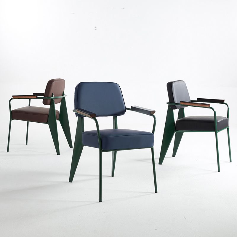 Industrial Style Dining Arm Chair Upholstered Open Back Armchairs with Metal Legs