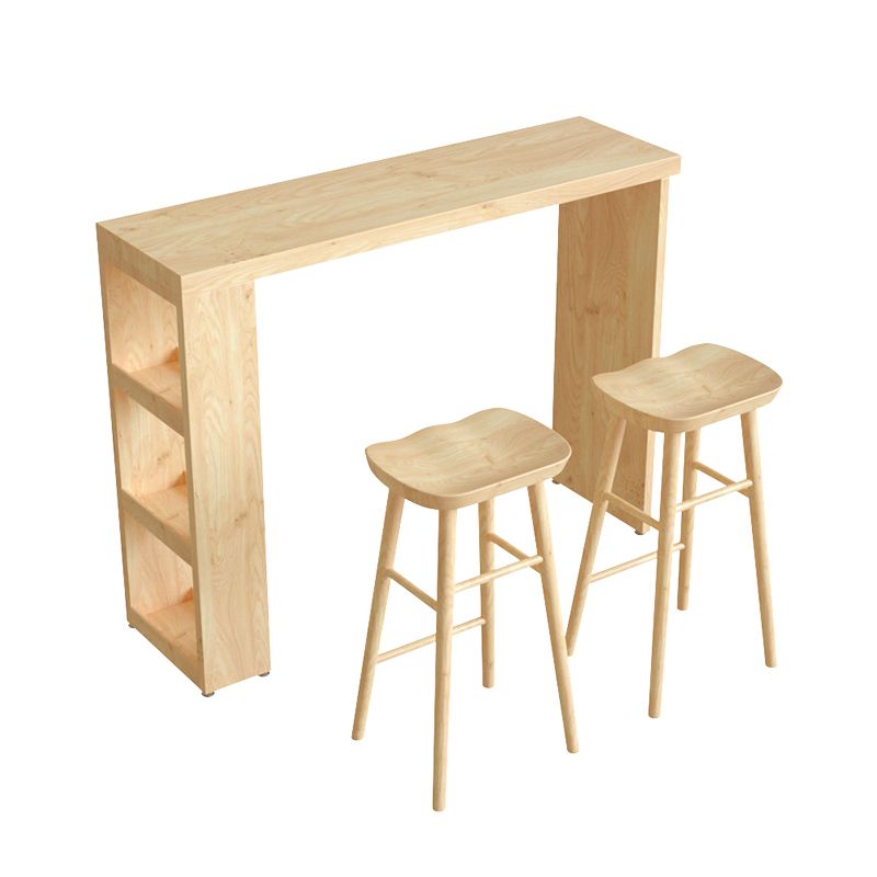 Glam Rectangle Bar Table Set 1/3 Pcs Natural Solid Wood Bar Table and Stools