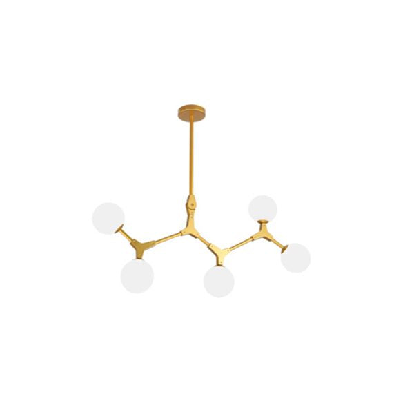 Ast Hanging Lampe moderne nordische Stil Opalglas 5/6/7 Lichter Gold Kronleuchter Licht