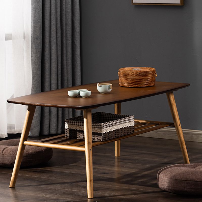 Contemporary Coffee Table 4 Legs Wooden Cocktail Table with Storage