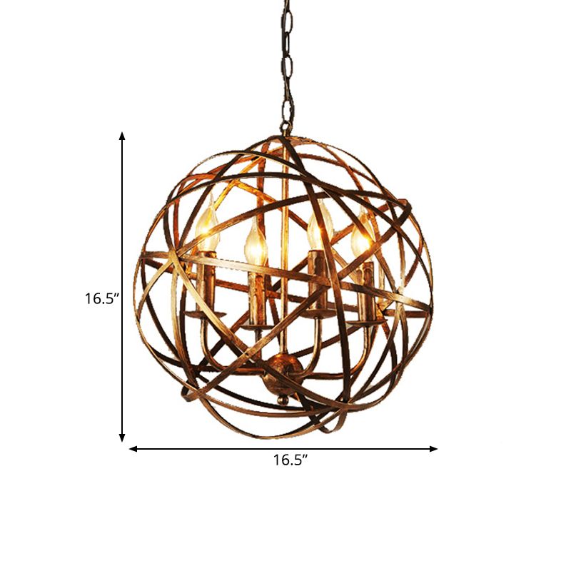 Globe Dining Room Hanging Light Traditional Metal 4 Lights Brass Ceiling Chandelier