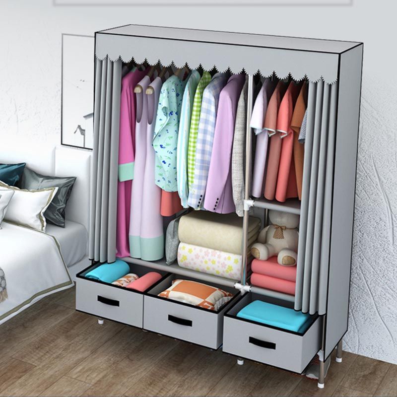 Contemporary Style Metal Wardrobe 2 Drawers Wardrobe Closet with Legs