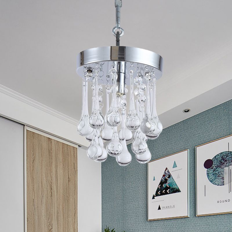 Raindrop Beveled K9 Crystal Ceiling Light Modernism 1 Light Guest Room Suspended Lighting Fixture in Chrome
