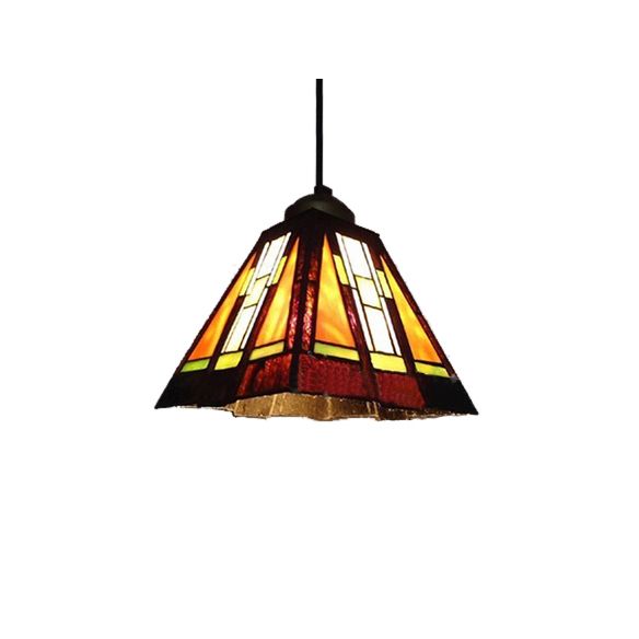 Single Head Trapezoid Hanging Pendant Tiffany Black and Brown Hand Rolled Art Glass Ceiling Light