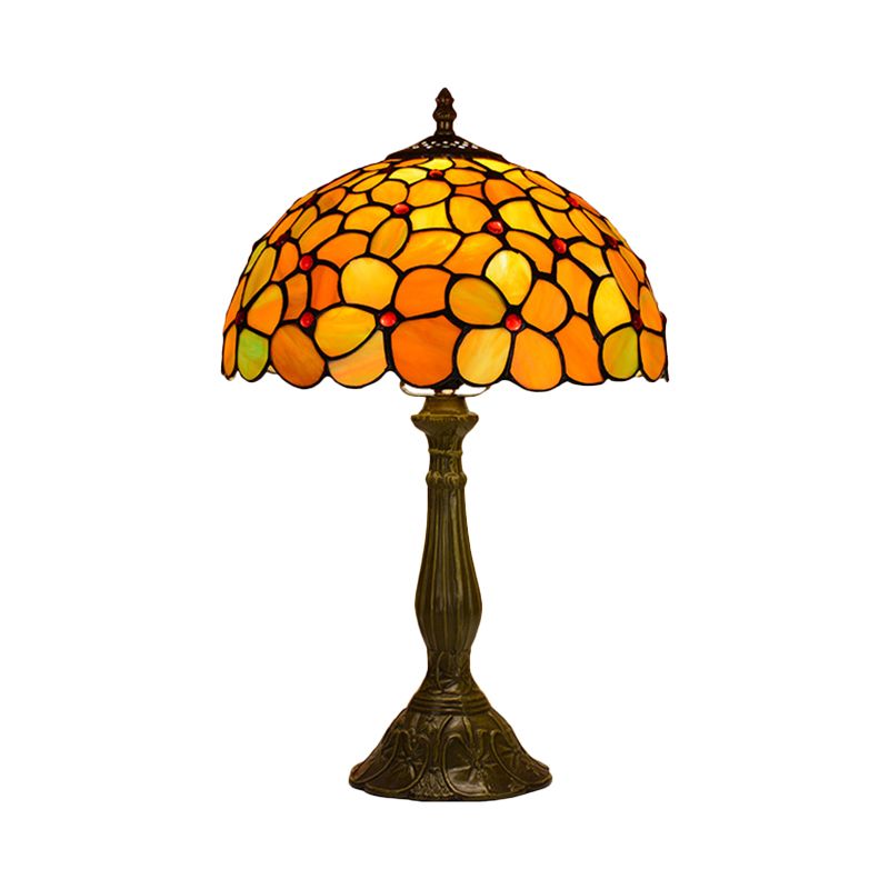 Lampada da tavolo da soggiorno singola Lampada da notte in bronzo barocco con paralume in vetro colorato a fiori