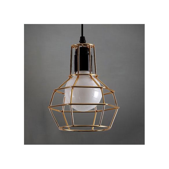 Globe Coffee Shop Hanging Lamp Loft Retro Metallic 1 Head Gold/Silver Finish Pendant Light armatuur met draadframe