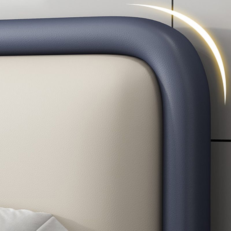 Modern Wooden Blue Standard Bed with Rectangular Headboard and Legs