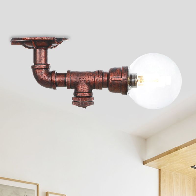 Klarglas Kupfer Semi-Flush Mount Kugel 1 Birne Antike LED Flush Deckenleuchte