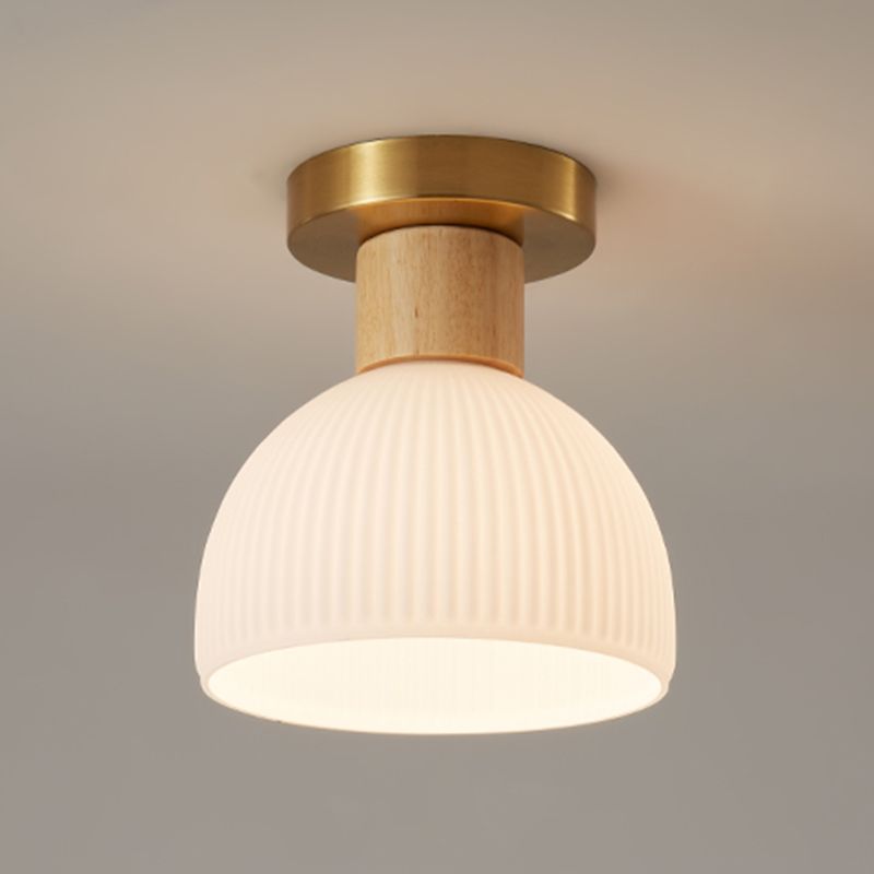 Modern Ceiling Light Wooden Flush Mount Ceiling Light Fixture with Glass Shade
