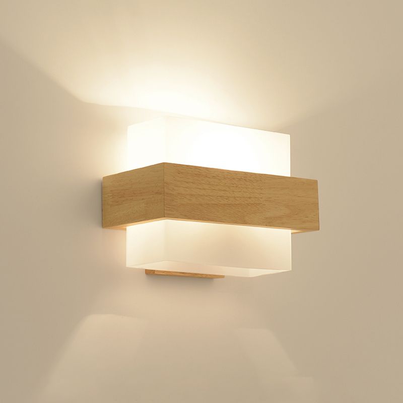 Modern Style Rectangular Wall Sconce Lights Wood 1 Light Wall Mount Lighting