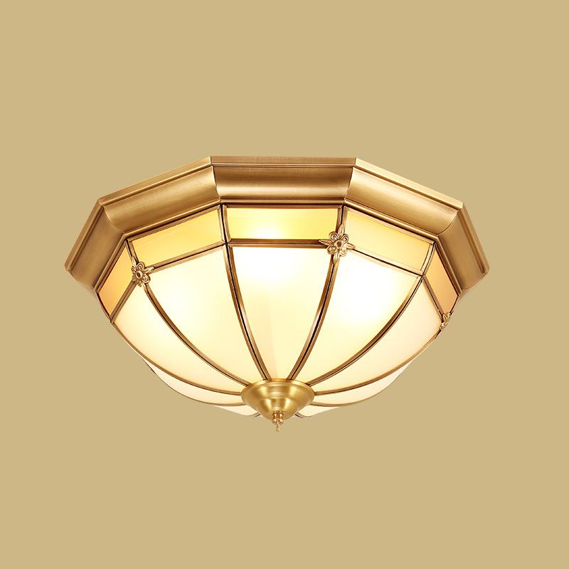 Plafonnier bol en laiton de style artistique colonial, plafonnier d'intérieur en cuivre avec abat-jour en verre