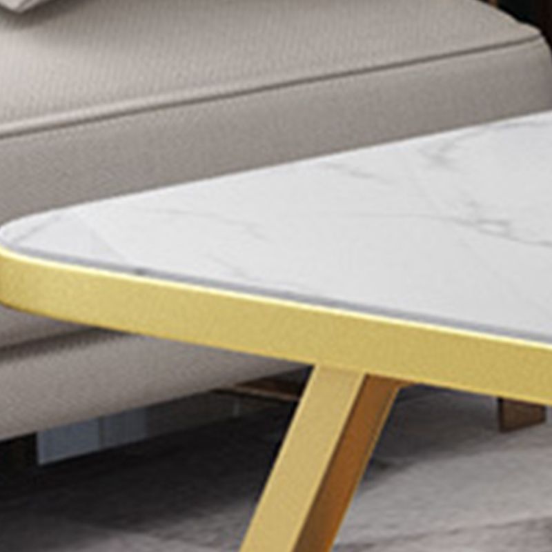 Glam Style Coffee Table with Trestle Base and Marble Top in Rectangle